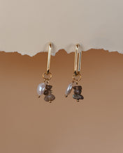 Load image into Gallery viewer, Labradorite/Fresh Water Pearl Rectangle Hoops

