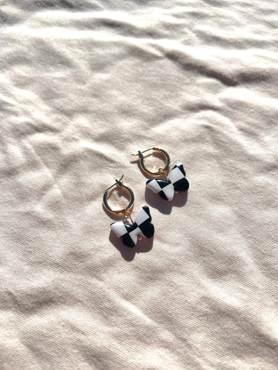 Checkered Butterfly Hoops (available in gold & silver)