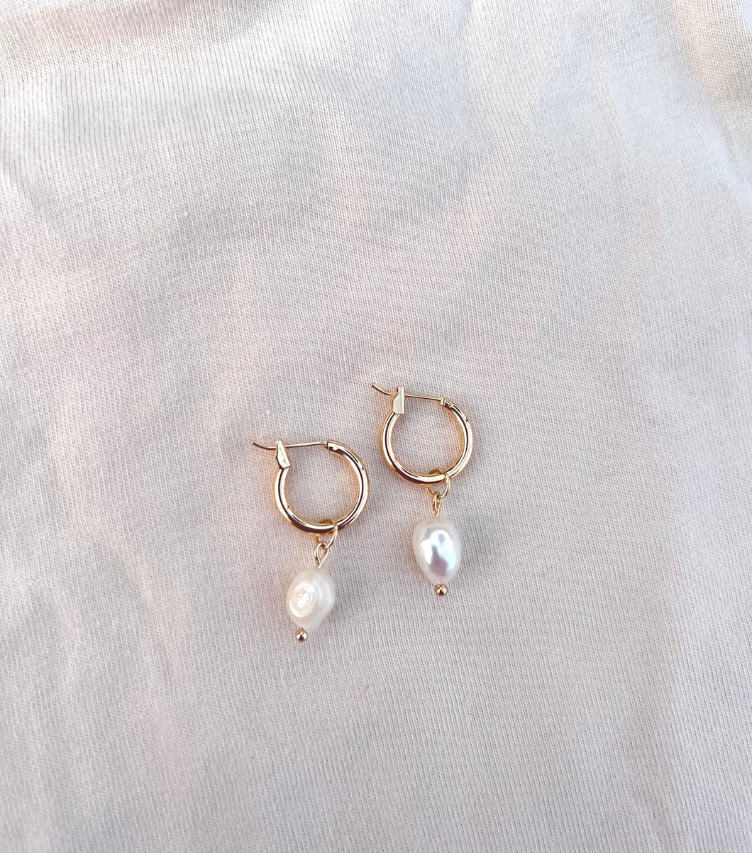 18k gold pearl hoops (gold and silver available)