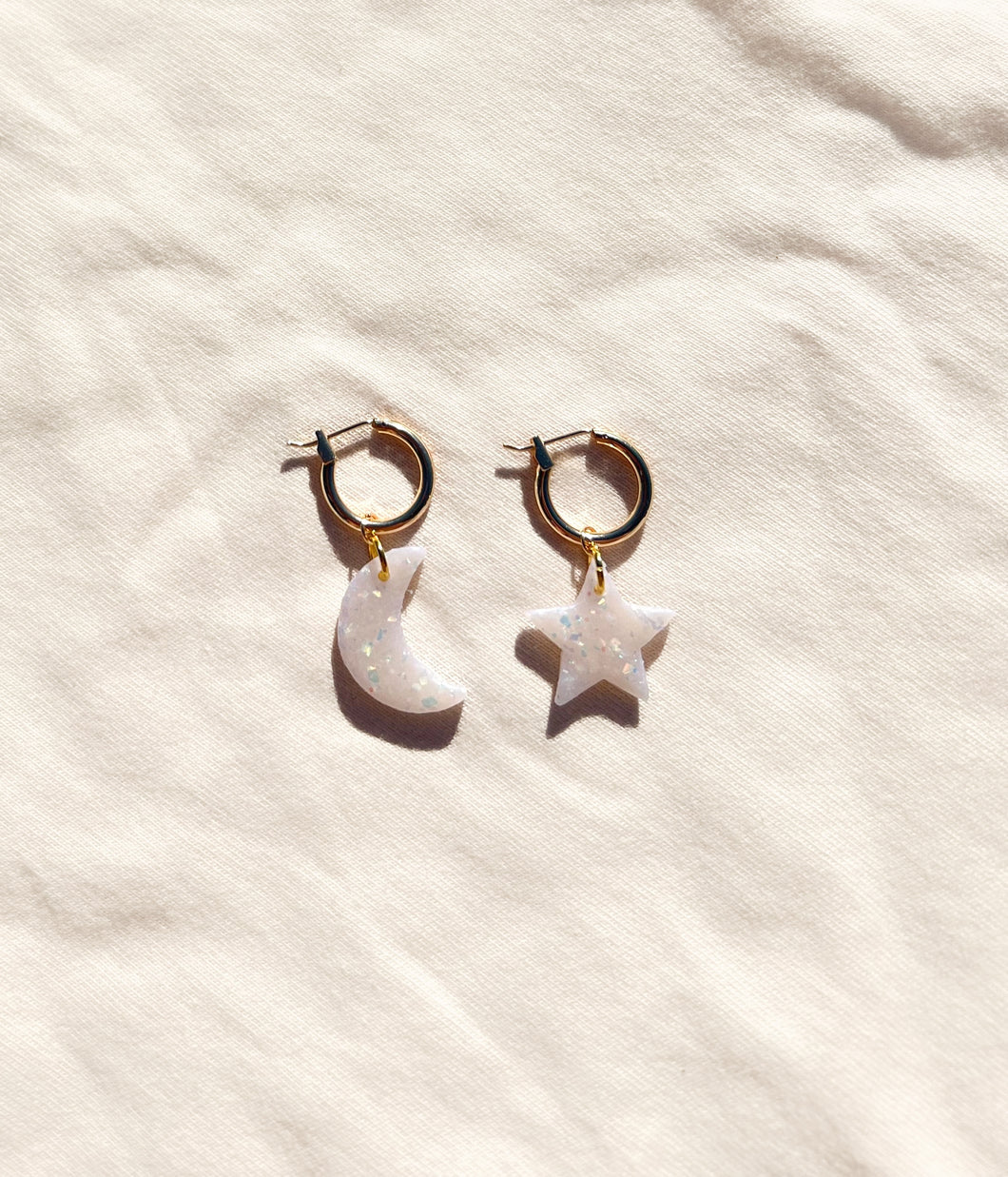18k gold moon and star hoops- Faux Opal (available in gold & silver)